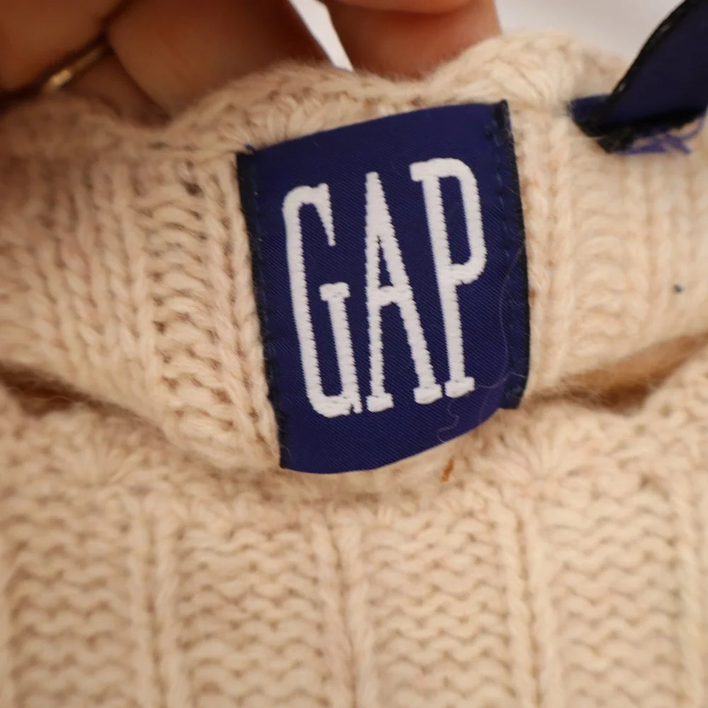 Vintage Gap Lambswool Angora Blend Sweater Cream Cable Knit Scalloped Neck S - Picture 2 of 5